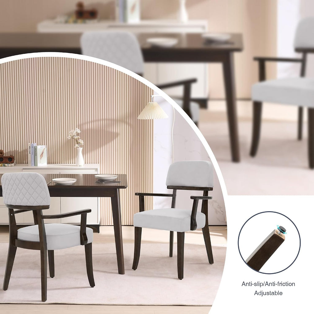 adochr Modern Wood Dining Chairs with Arms, Velvet Upholstered Kitchen Chairs with Hardwood Legs & Open Curved Backrest, Accent Chairs 350 LBS Capacity, Grey