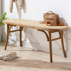Farmhouse Wood Dining Bench with Rattan Seat, Boho Accent Bench for Entryway Bedroom End of Bed Kitchen Window Small Space