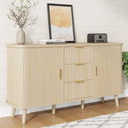 Lulive Natrual Buffet Cabinet, 55" Wide Sideboard Buffet Storage Cabinet with Rolling & Sliding Doors, Modern Bar Cabinet for Kitchen & Dining Room