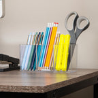Mind Reader Pen and Accessories Holder, Desktop Organizer, Makeup Organizer, Office, Acrylic, 7"L x 2.5"W x 3.5"H, Clear