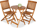 Best Choice Products 3-Piece Acacia Wood Bistro Set, Folding Patio Furniture for Backyard, Balcony, Deck w/ 2 Chairs, Round Coffee Table, Teak Finish - Natural