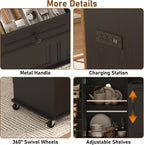 St.Mandyu 63 inch Rolling Kitchen Island with Power Outlet, Drop Leaf & Storage Cabinet - Mobile Cart with Hidden Trash Cabinet, Spice Rack, Shelves, and Towel Holder for Small Spaces,Black