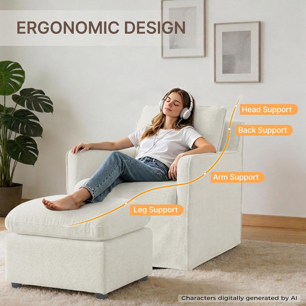 KISLOT Swivel Accent Chair with Ottoman, Rocking Recliner 360 Degree Swivel Armchair Machine-Washable Cover for Nursery Living Room Bedroom
