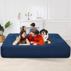 Homguava Chenille Bean Bag Bed, Convertible Bean Bag Chairs from Lazy Sofa Chair to Floor Mattress Bed, 3 in 1 Giant Bean Bag Chair for Adults with Filler for Living Room Machine Washable(Queen,Blue)