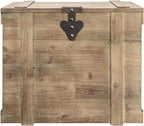 Household Essentials Antiqued Decorative Trunk, Large, Chinese Fir Panel and MDF, Smooth Backing and Metal Hinge Accent, Flat Top and Stay-Open Lid