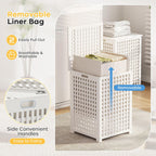 oakvivo Bamboo Laundry Hamper, 17.7" x 17.7" x 25.6" Bathroom Waterproof Wood Laundry Basket with Lid and Handles, Laundry Sorter with Removable Washing Bag, Laundry Bin Organizer for Bedroom(White)