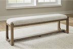 Signature Design by Ashley Cabalynn Farmhouse Upholstered Dining Bench, Foam Cushion, Hardwood Solids, 63.5" W x 16.5" D x 19.75" H, Beige & Light Brown