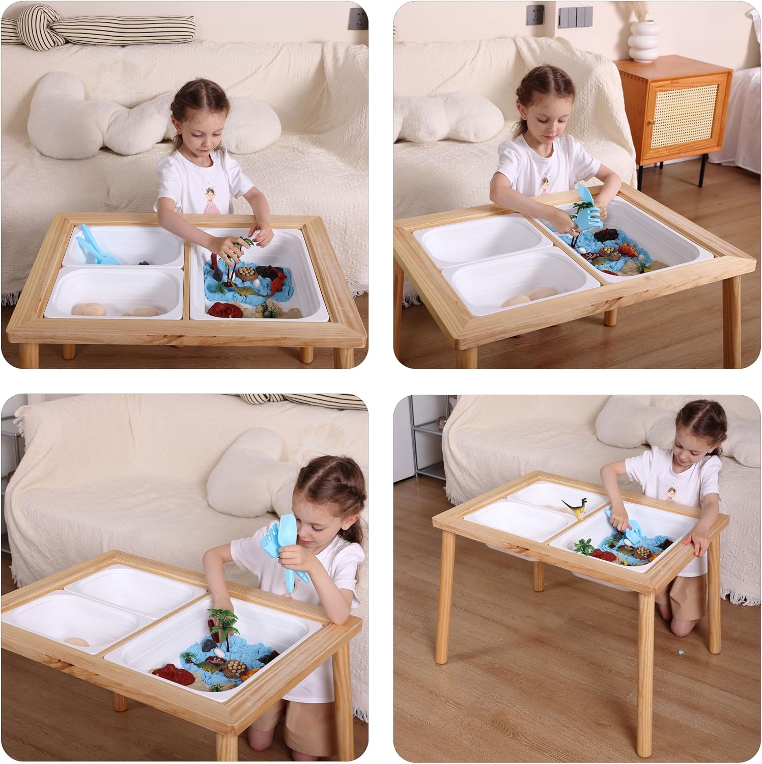 Asweets Sensory Table for Toddlers, Indoor Table with Storage Bins, Kids Play Activity Desk for Boys Girls Gift, 29''L x 20''W x 21''H, (3 White Bins)