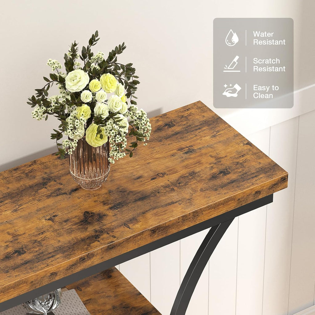 41.3" Industrial 4 - Tier Console Table with Curved Metal Frame, Narrow Long Sofa Table & Entryway Table with Storage Shelves for Living Room, Accent Table for Hallway Furniture Foyer