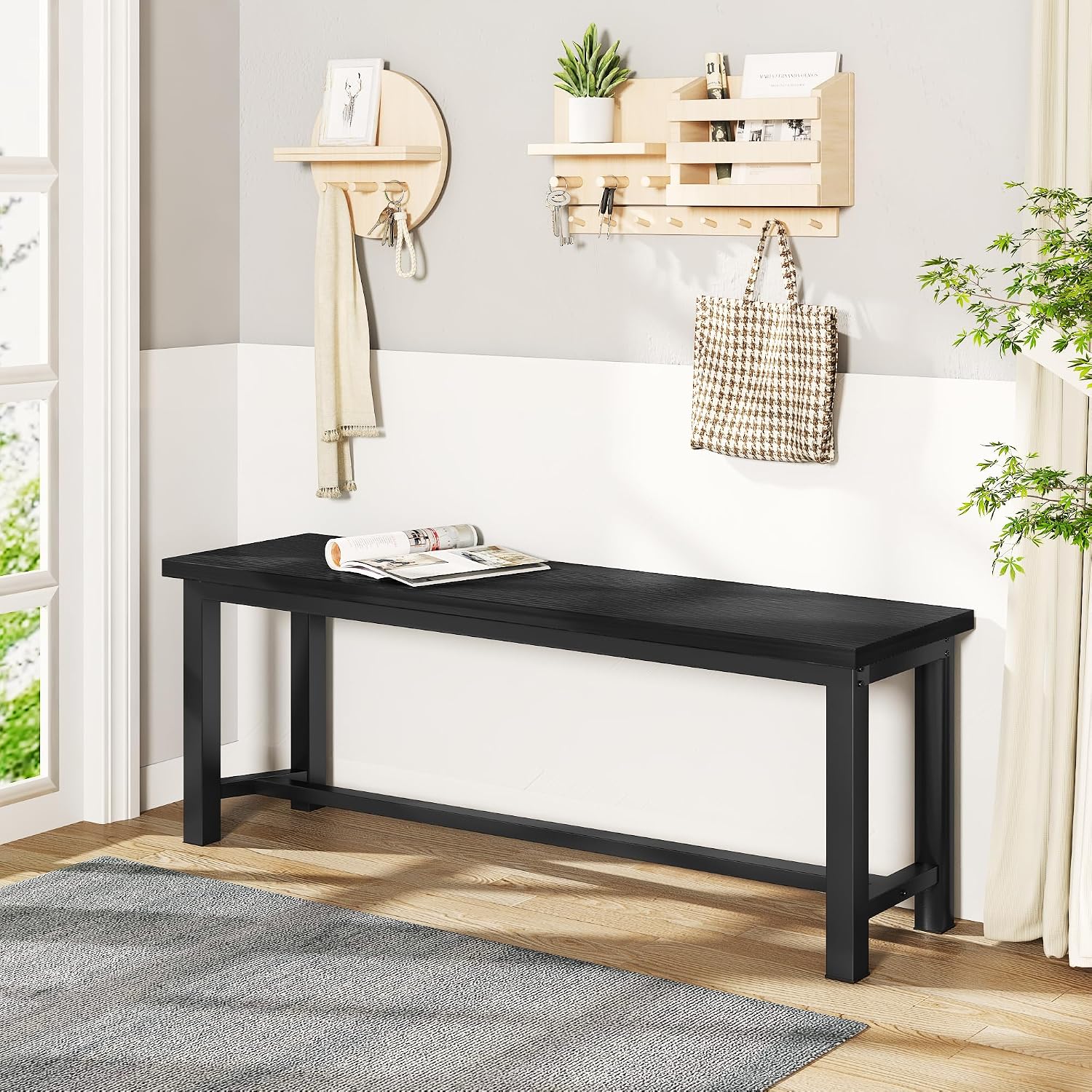Recaceik Dining Benches, 39 Inch Table Benches, Pair of 2 Benches for Dining Room, Kitchen, Entryway, Bedroom, Industrial Small Bench Kitchen Bench with Metal Legs, Easy to Assemble, Black