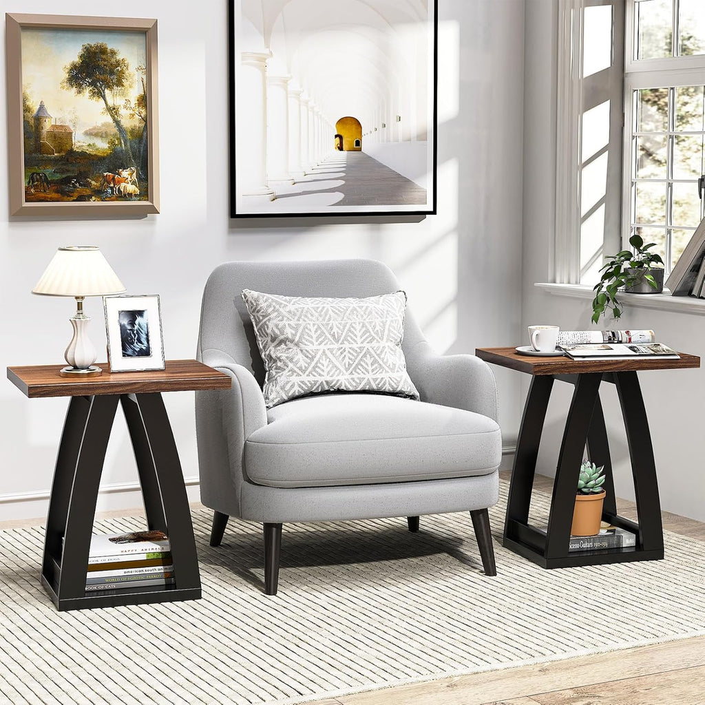 FROMJBEST End Table Set of 2, Side Table, Nightstand, Sofa Side Table with Shelf, Modern End Table for Living Room, Bedroom
