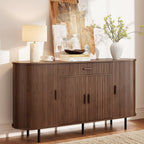 ONBRILL 63“ Sideboard Buffet Cabinet with Storage, Sideboard with 1 Drawer & 2 Door Shelves, Mid-Century Modern Kitchen Cabinets with Sliding Door, Coffee Bar Cabinet for Kitchen, Living Room, Walnut