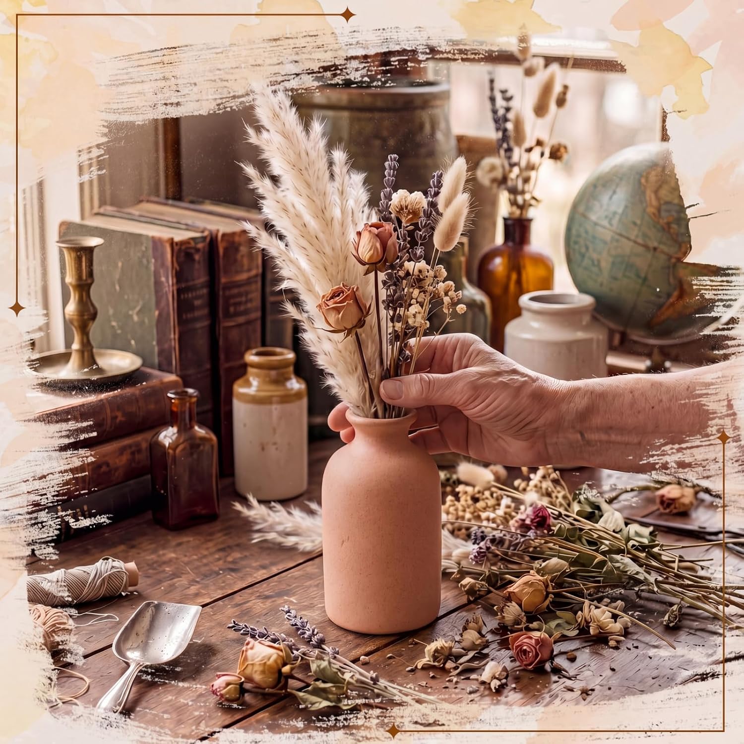Maxdot Set of 6 Small Ceramic Rustic Vase 5" Modern Farmhouse Neutral Decorative Vase for Pampas Grass Bouquet & Dried Flowers Table Living Room Home Bedroom Boho Style Decor(Brown)
