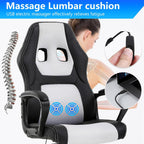 PayLessHere Gaming Chair Office Chair with Support Adjustable Ergonomic Pu Leather Racing Lumbar Massage Headrest Armrest Task 360° Swivel Computer Chair for Women Men Adults，White