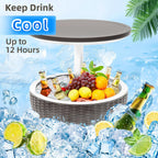 Patio Cool Bar Table, Height-Adjustable Outdoor Bar Tables 8 Gallon Beer and Wine Cooler, 3-in-1 Rattan Style Ice Cooler with Drainage Plug for Pool Party (Grey)