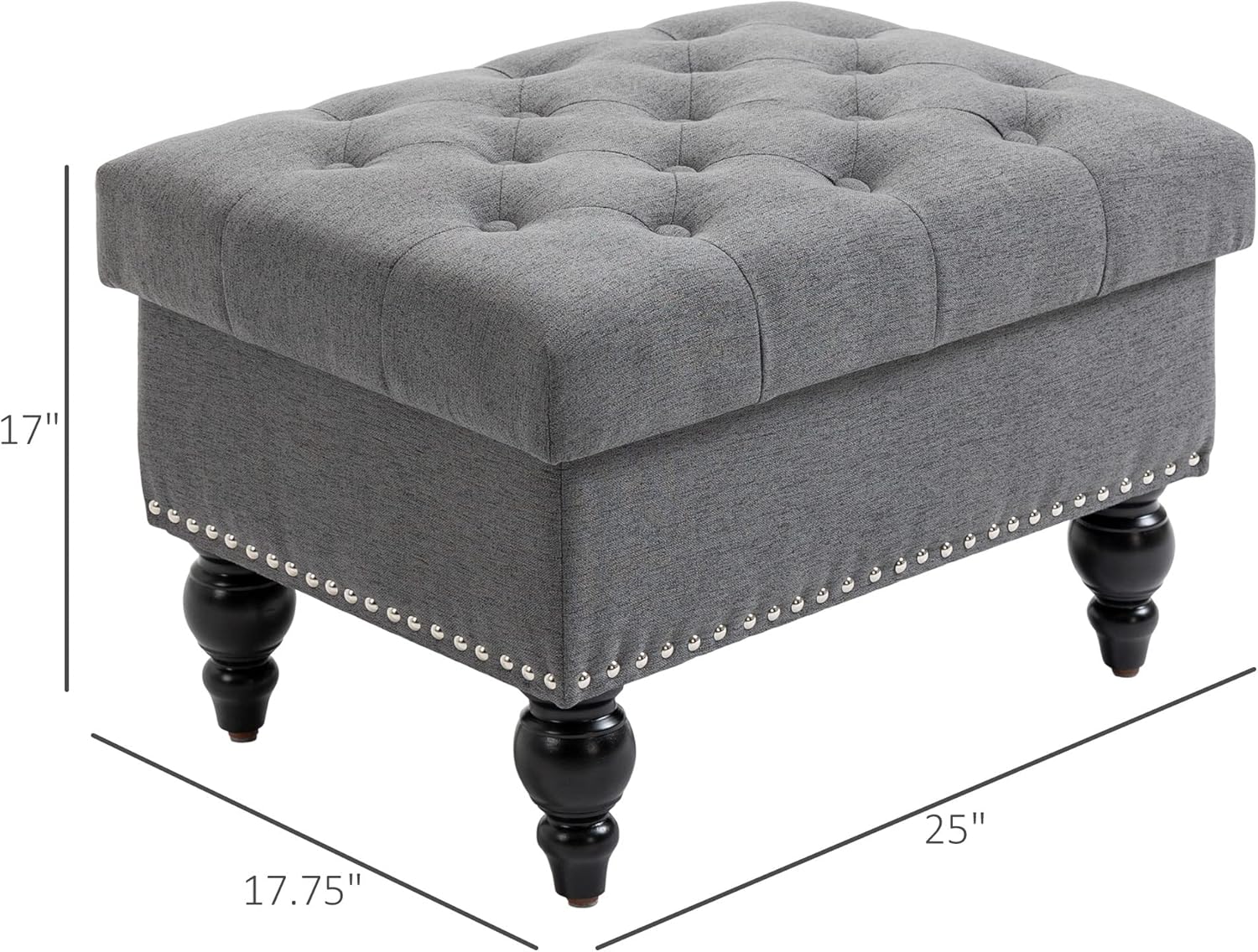 Versatile Upholstered Storage Ottoman with Tufted Lid and Nailhead Trim for Living Room, Bedroom or Entryway