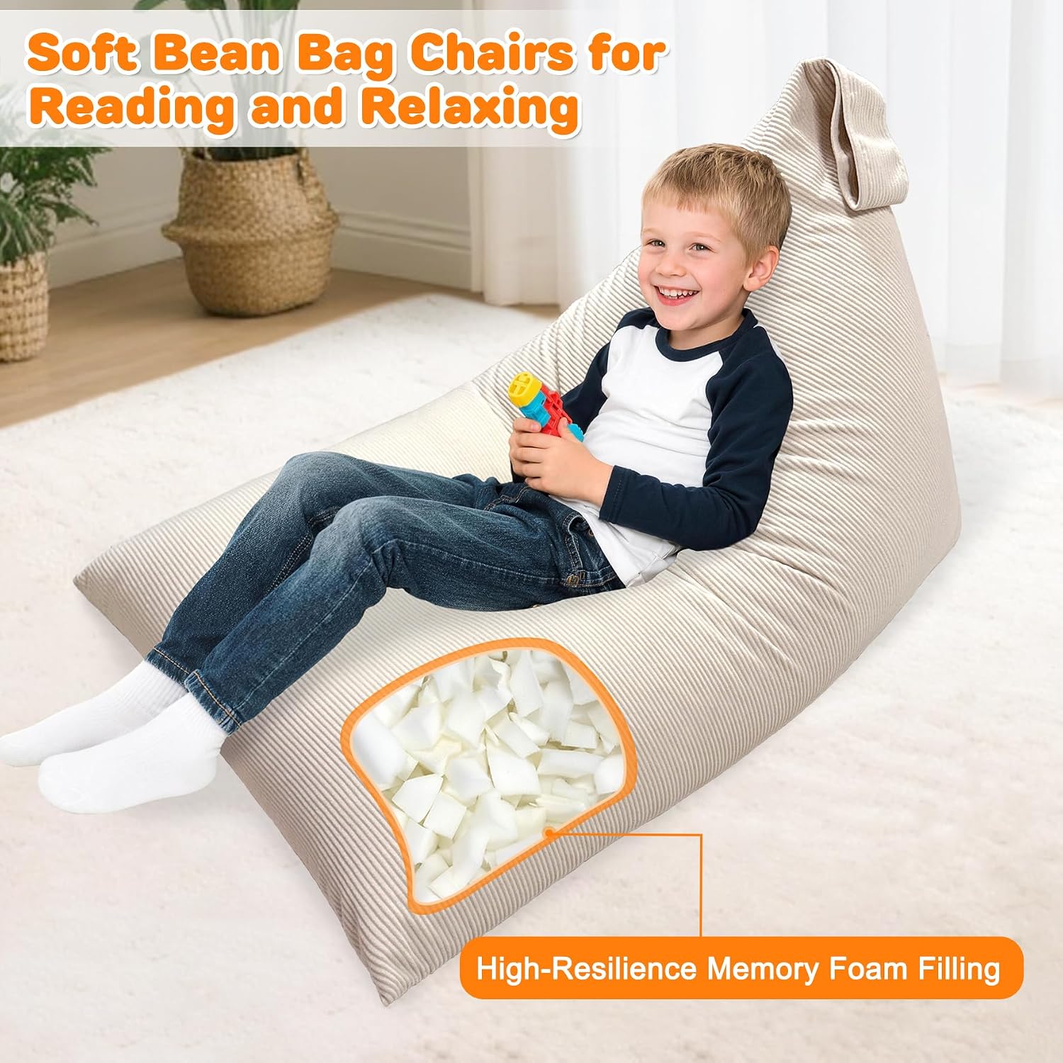 Lukeight Bean Bag Lounger Chair with Memory Foam for Kids Teens Adults, Bean Bag Sofa with Removable Cover, Cozy Beanbag Chair for Living Room, Lazy Sofa for Gaming and Reading, Large
