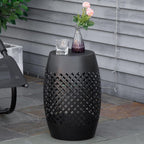 Black Steel 12.5in Round Patio Side Table 18in Tall, Hollow Drum Structure, 22lb Capacity, Indoor Outdoor Use, Weather Resistant Finish
