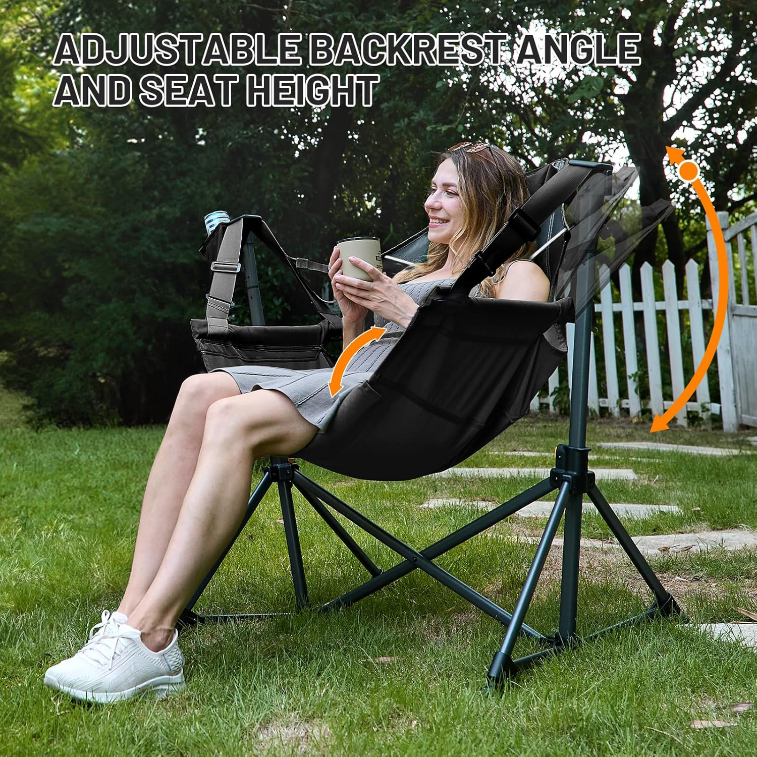 TIMBER RIDGE Hammock Camping Chair, Oversized Swinging Hammock Chair with Adjustable Back and Seat for Outdoor Lawn, Sports, Supports 400lbs, Black
