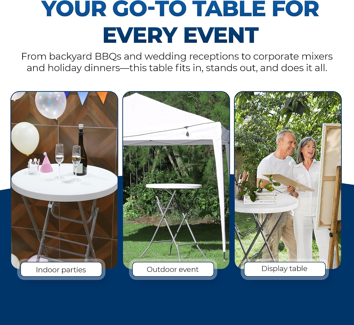 32in Folding Bar Height Tables (2-Pack) – White Round High Top Cocktail Tables for Indoor & Outdoor Use, Parties, BBQs, Weddings – Removable Legs, Heavy-Duty & Portable
