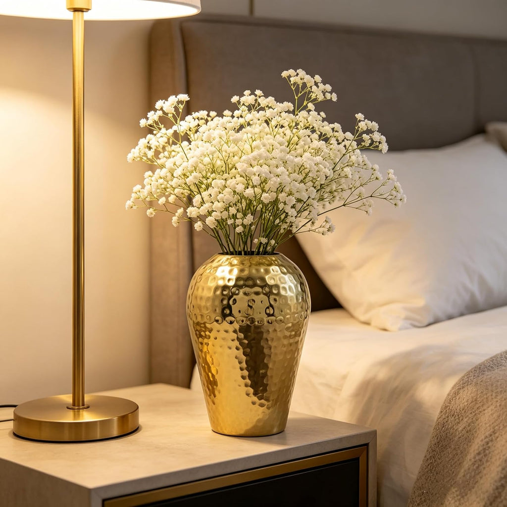 Hosley's 10" High Gold Finish Hammered Metal Vase – Elegant Gift for Floral Arrangements, Weddings, Special Events, Aromatherapy, Spa, Reiki, Meditation