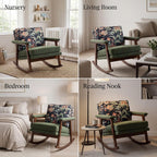 Nursery Rocking Chair, Compact Upholstered Rocker with Solid Wood Legs, Cozy Nursing Glider Chair for Mom, Small Space Chair for Nursery, Bedroom (Olive Green Floral)