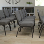Flash Furniture HERCULES Series 21''W Church Chair in Gray Fabric with Book Rack - Silver Vein Frame