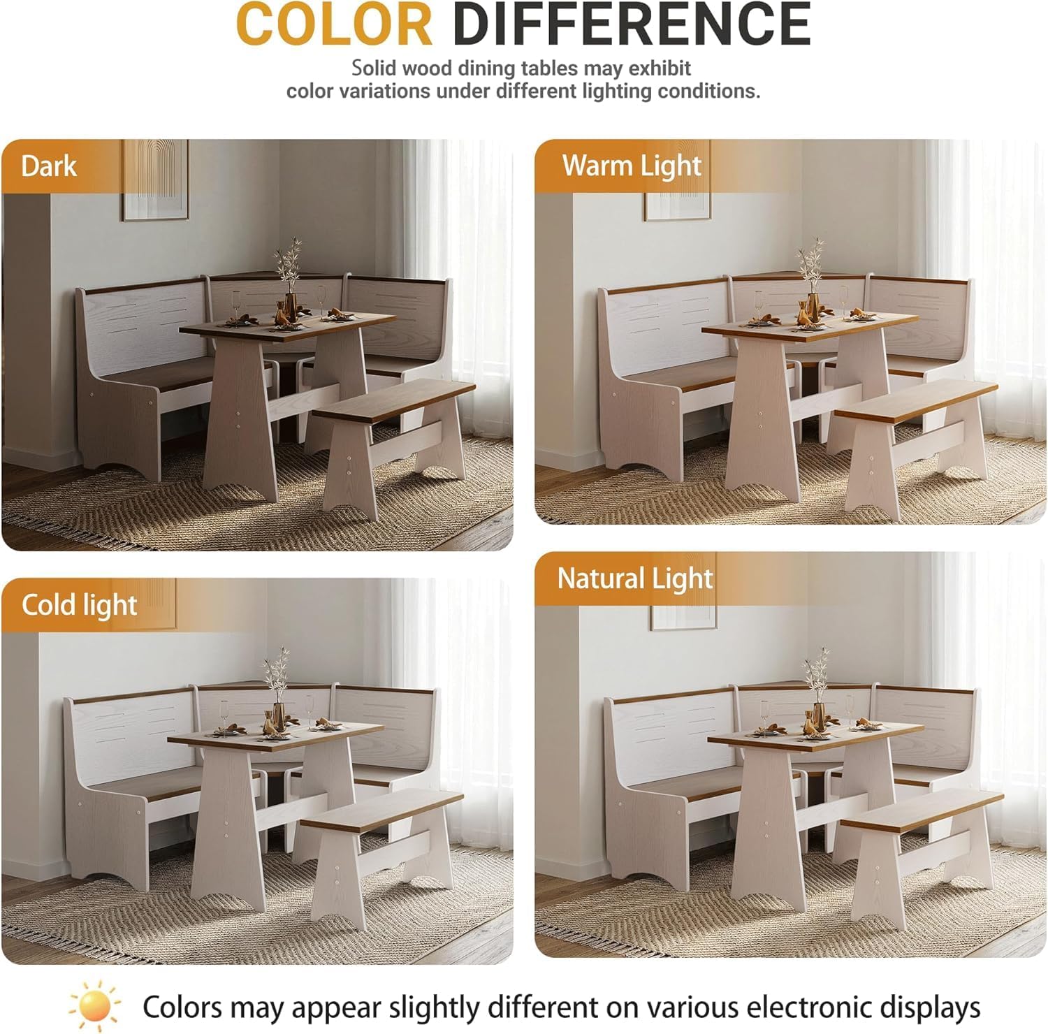 ENOR Breakfast Nook Table Set,Corner Kitchen Table for Dining Room,Brown