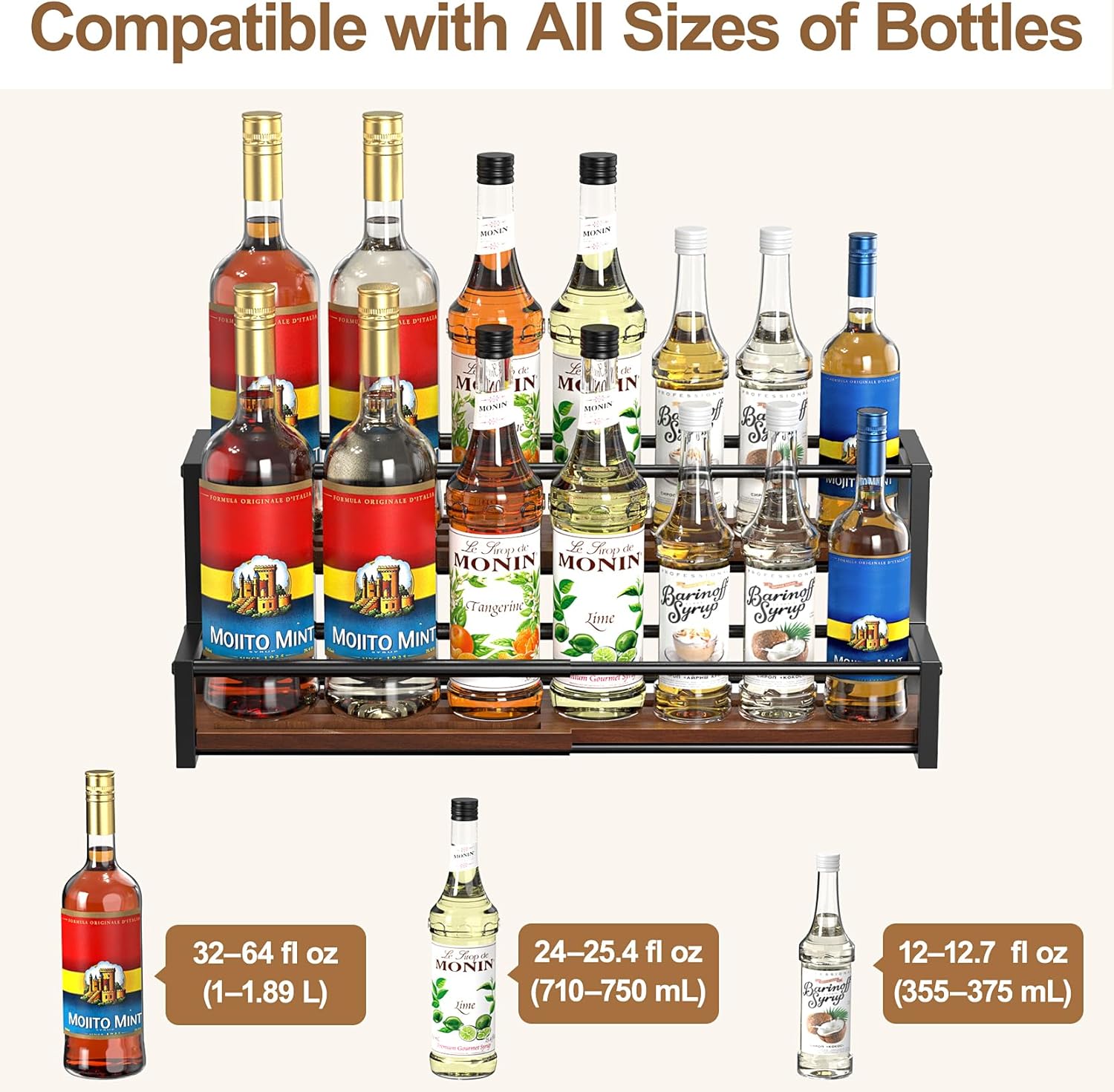 Expandable Coffee Syrup Organizer, Customized Width Syrup Rack & Bottle Holder for Coffee Bar Station, Liquor Bottle Display Shelf Bar Shelves, Wine Racks Countertop for Syrup, Wine, Spice