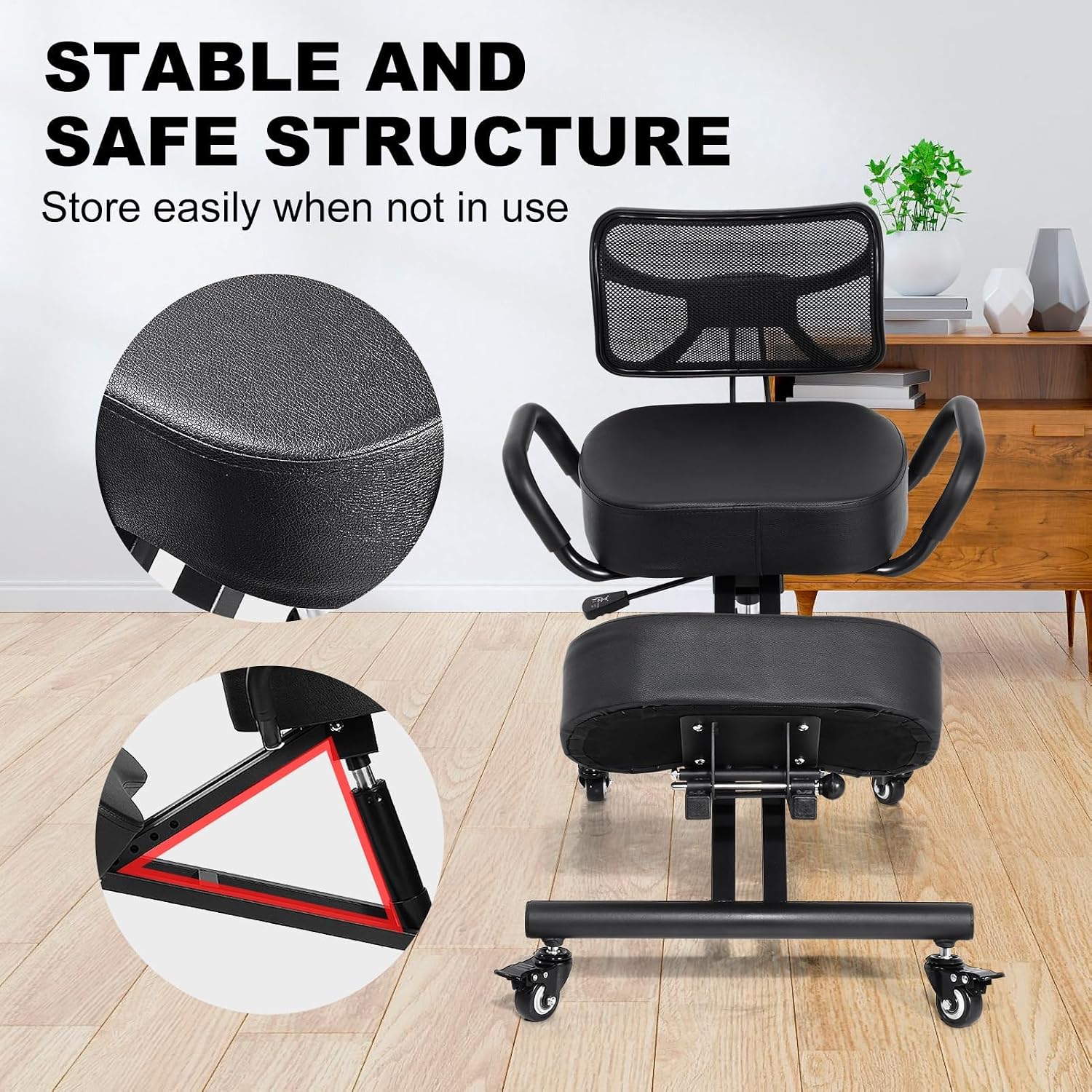 Ergonomic Kneeling Chair with Backrest & Lumbar Support, Adjustable Height Desk Chair with Wheels & Thick Cushion, Ideal for Office & Work from Home, Support Upright Sitting & Relieve Back Pain