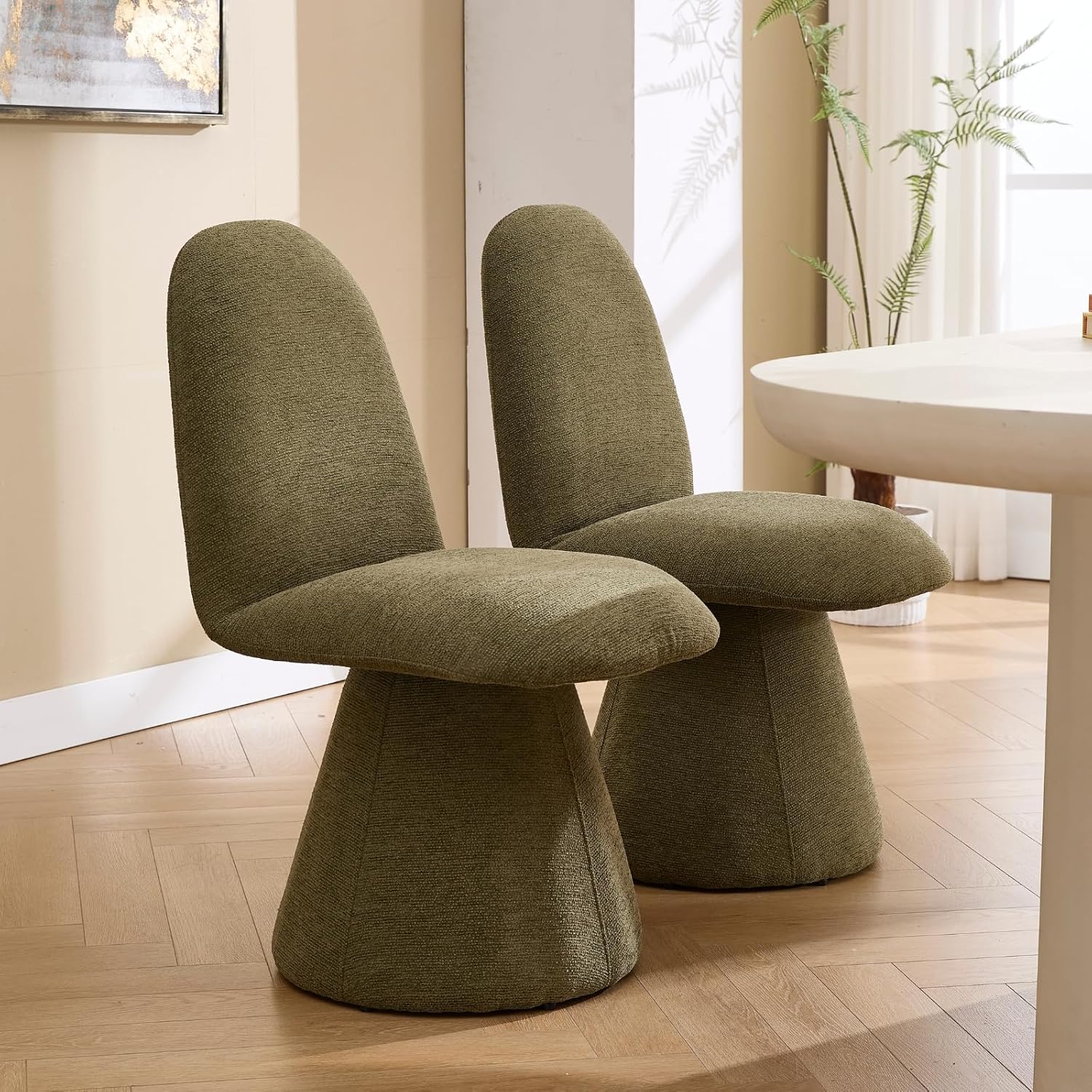 DUOMAY 360° Swivel Dining Chairs Set of 2, Mid Century Modern High Back Upholstered Kitchen Room Chair with Silent Rotating Base, Soft Chenille Accent Chair for Home Office Bedroom Reading, Green
