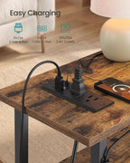 SONGMICS Side Table, Nightstand with Charging Station, End Table with LED Lighting, 2 Drawers, for Living Room, Bedroom, Set of 2, Rustic Brown, BELLAH Collection ULGS012K101
