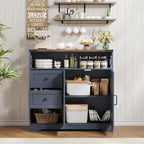 Vabches Farmhouse Buffet Sideboard Cabinet with 2 Drawers and Open Shelf, 27.5" Storage Cabinet with Adjustable Shelves and Door, Coffee Bar Hutch Pantry for Kitchen, Living Room, Blue (38.5" L)