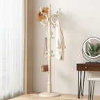 Wood Coat Rack Stand Wooden Coat Rack Freestanding,White | Hall Coat Tree with Sturdy Round Base 14 Hooks for Hat Bag Purses Vintage Coat Tree Hanger Stand for Entryway Hallway Bedroom