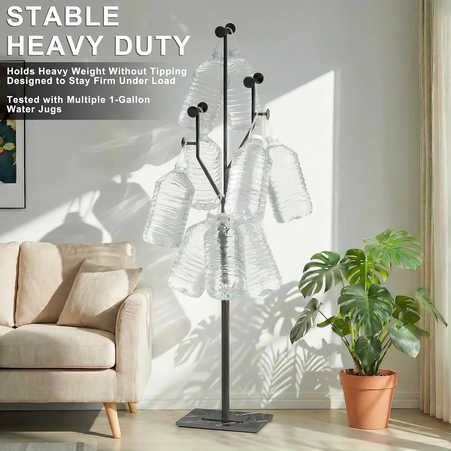 Coat Rack Stand, Freestanding Metal Coat Rack with Sturdy Marble Base, Modern Standing Coat Rack Tree with 8 Hooks for Entryway, Bedroom, Office & Hallway, Space-Saving Design, Black, 68.9 Inches Tall
