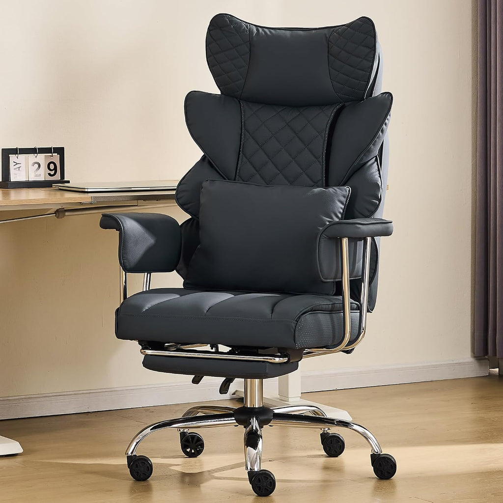 DYHOME 500 Lbs Kneading Massage Office Chair with Foot Rest, Ergonomic Reclining Home Computer Chair, High Back Thick Cushion Big & Tall Office Chair, Comfy Leather Heavy Duty Executive Chair, Black