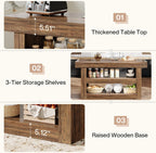 Tribesigns 55-Inch Kitchen Island with Storage, Farmhouse 3-Tier Stationary Island Table with Large Countertop, Wooden Coffee Bar Table Storage Cabinet for Kitchen, Dining Room, Living Room, Brown