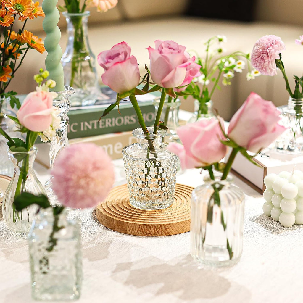 Arme Glass Bud vases in Bulk，Small Glass Flower Vase for Centerpieces 20Pcs | Small Clear Bud Vases ， Mini Vintage Vase for flowers& Rustic Wedding Decorations
