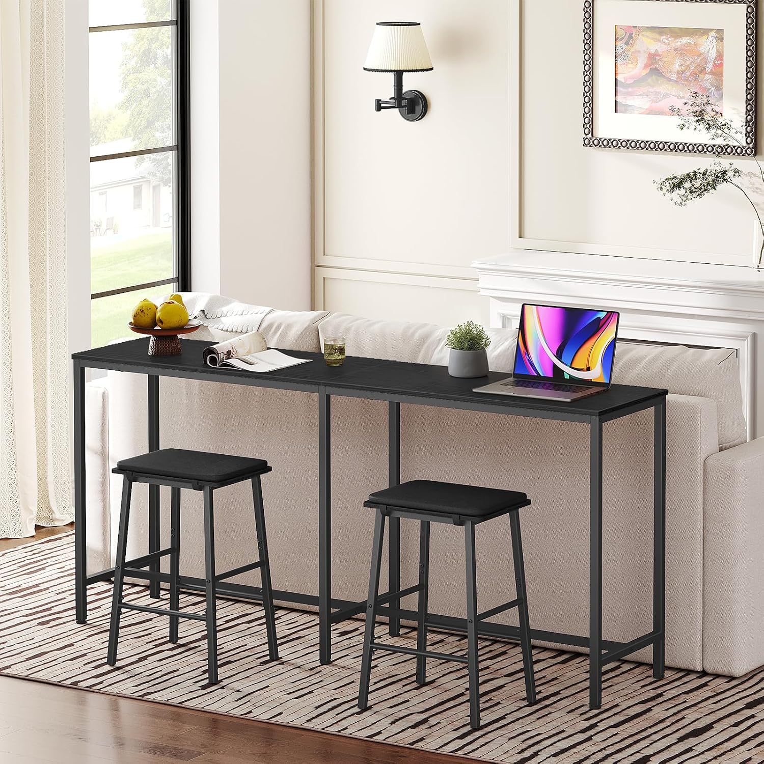 YATINEY 70.8" Long Bar Table, Counter Bar Height Table, High Top Table, Rectangular Hightop Bar Pub, for Kitchen, Living Room, Entryway, Black BT08BB