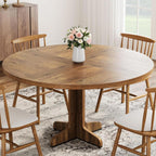 47" Round Dining Table for 4, Farmhouse Kitchen Dining Room Table, Brown | Circle Dinner Table, Kitchen Dining Room Furniture (Table Only)