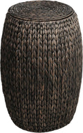 happimess SSL1001C Colt 21.06" Coastal Bohemian Handwoven Hyacinth Barrel Wicker Storage Basket with Lid End Table, Side Table for Decoration in Bathroom, Bedroom, Living Room, Black