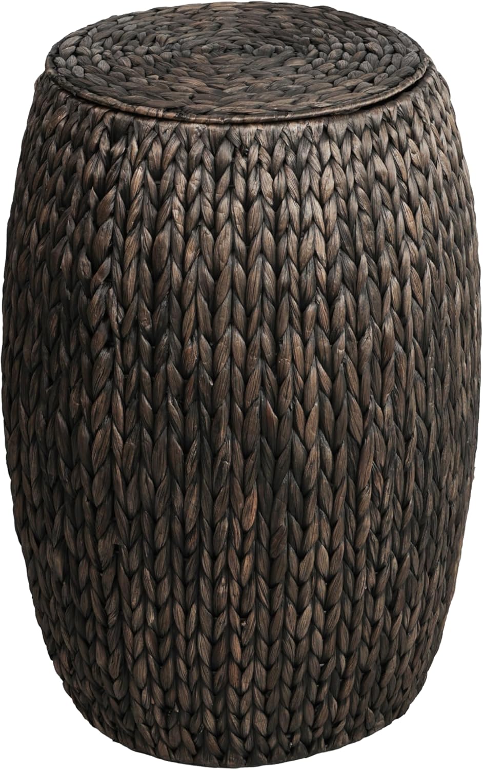 happimess SSL1001C Colt 21.06" Coastal Bohemian Handwoven Hyacinth Barrel Wicker Storage Basket with Lid End Table, Side Table for Decoration in Bathroom, Bedroom, Living Room, Black