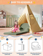 GAOMON Kids Sofa Chair, Sherpa Convertible Toddler Couch with Washable Cover, Crown Design Comfy Children's Reading Chair, Fold Out Sofa Bed for Playroom, Nursery, Girls & Boys (Half Round)
