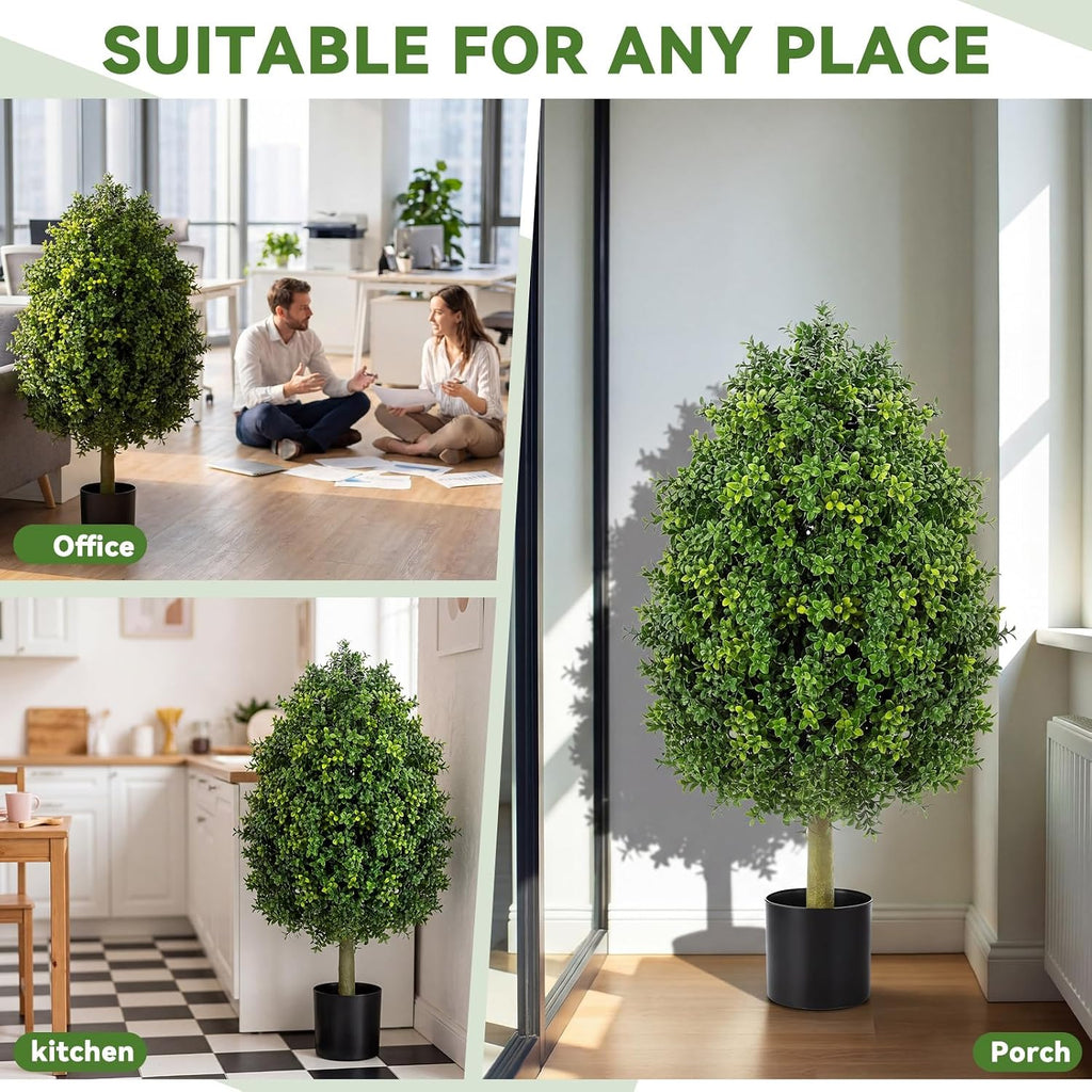 Giegxin 3ft Artificial Boxwood Topiary Trees Fake Bushes Potted Plants Indoor Evergreen Shrubs with Sturdy Planter for Front Porch Home Yard Decor
