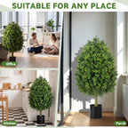 Giegxin 3ft Artificial Boxwood Topiary Trees Fake Bushes Potted Plants Indoor Evergreen Shrubs with Sturdy Planter for Front Porch Home Yard Decor