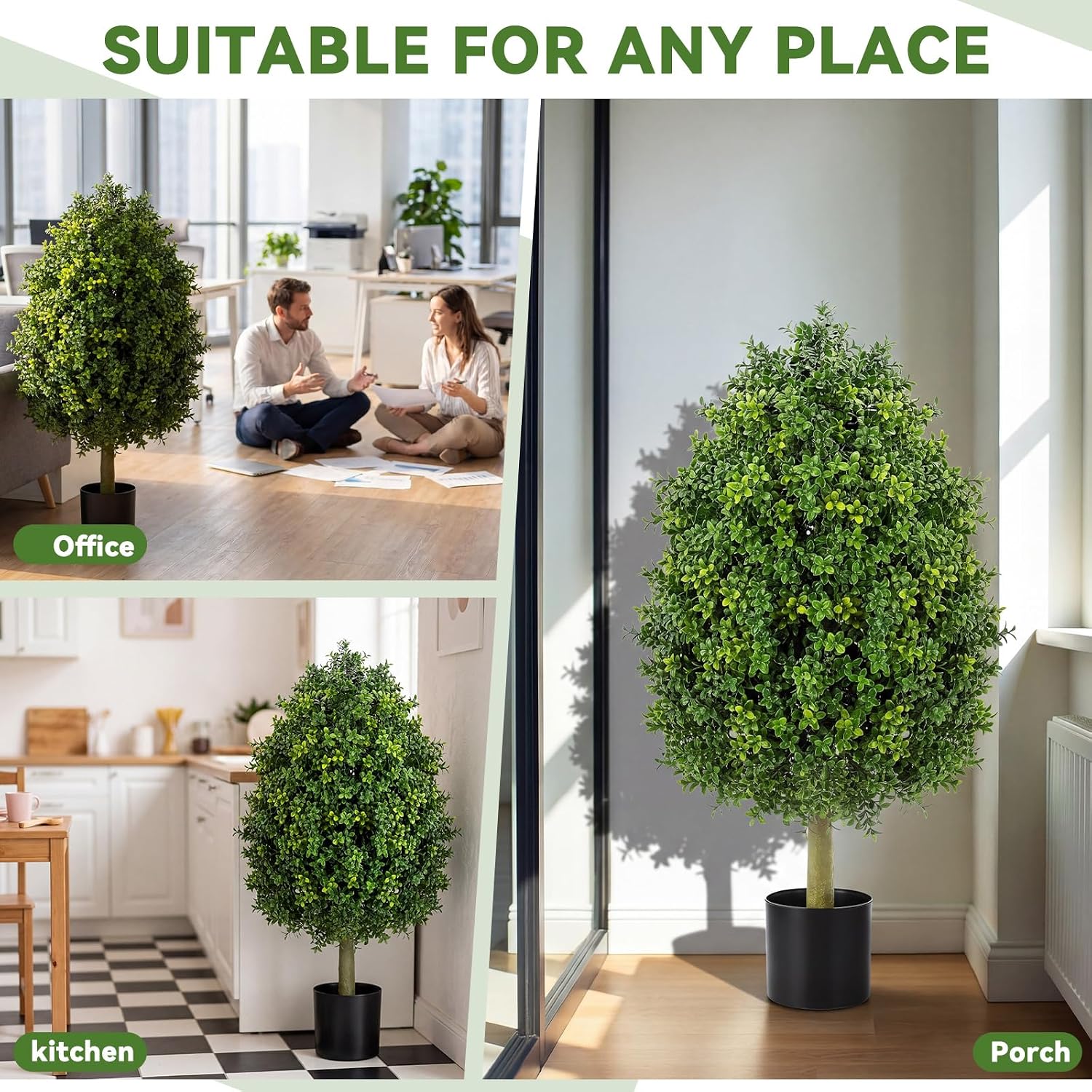 Giegxin 3ft Artificial Boxwood Topiary Trees Fake Bushes Potted Plants Indoor Evergreen Shrubs with Sturdy Planter for Front Porch Home Yard Decor