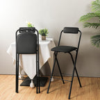 Thyle 1 Pcs Folding Bar Stool with Backrest, Tall Foldable Stool Chair Portable High Folding Bar Chair Counter Height Seat Leather Padded for Kitchen Island Shop Cafe Dining Room Black (29.5 Inch)