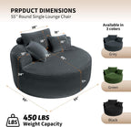 Garvee 55'' Oversized Round Chaise Lounge Chair Indoor, Upholstered Corduroy Cloud Circle Chair with 3 Pillows, Deep Seat Circle Single Cloud Lounge for Living Room, Grey