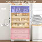 JIJIWANG 72.6" H Farmhouse Freestanding Kitchen Pantry Storage Cabinet with Drawers and Shelves, Buffet with Pull-Out Trays and Cake Pan Storage Organizer White