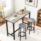 AWQM 39.3" Bar Table Set of 2,Faux Marble Pub Height Table and Chairs Set of 2 with Upholstered Stools,3 Piece Bar Table and Chairs Set Dining Table Set for Living Room,Kitchen,Bar,Grey